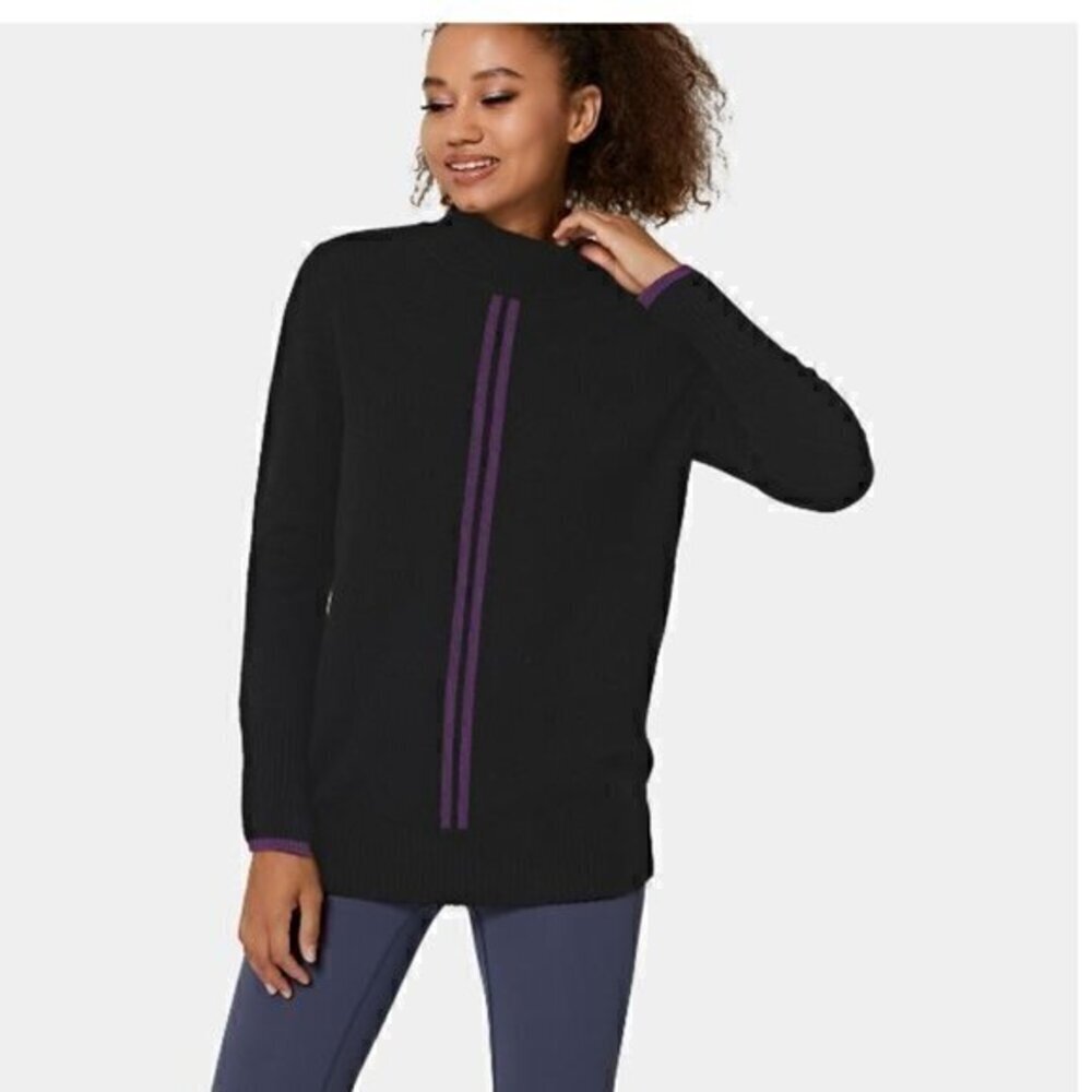 Halara Turtleneck womens size small Black Purple Color Block Knit Sweater